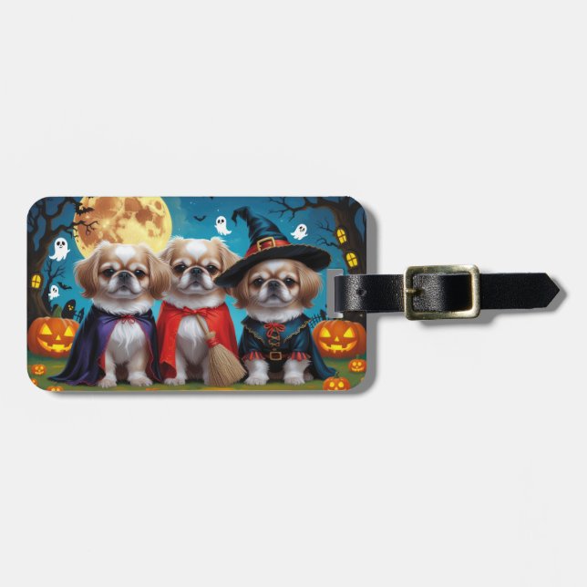 Étiquette À Bagage Chiens Pekingese Citrouille Halloween drôle (Devant horizontal)
