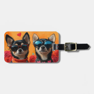 Étiquette À Bagage Chihuahua aux roses pour la Saint-Valentin