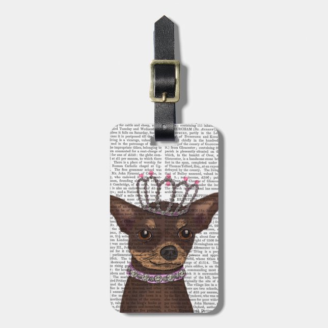 Étiquette À Bagage Chihuahua Brown Et Tiara (Devant Vertical)