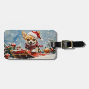 Étiquette À Bagage Chihuahua Dog in Sledge Let it neiger Noël