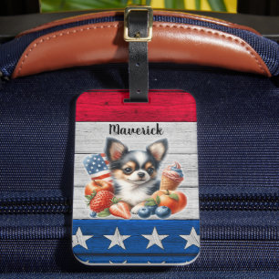 Étiquette À Bagage Chihuahua Patriotique Fruit USA Long Hair Chihuahu