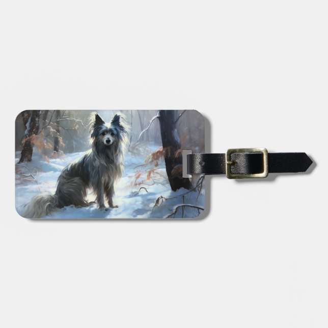 Étiquette À Bagage Chinois Crested Laisser Il Neige Noël (Devant horizontal)