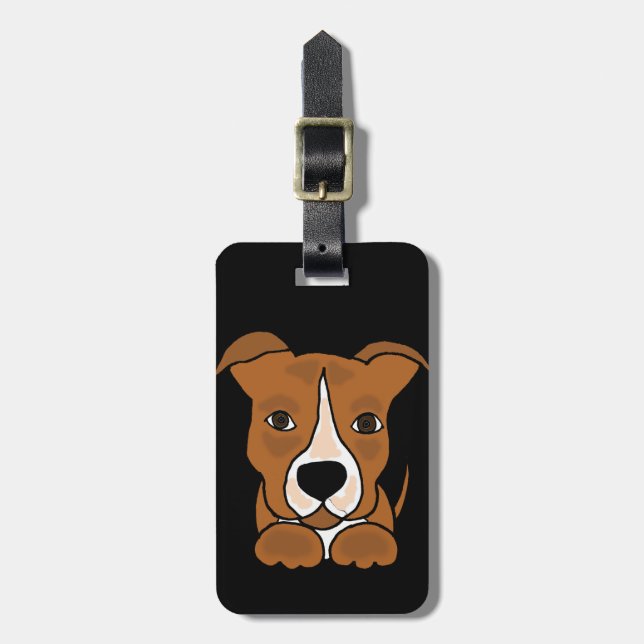 Étiquette À Bagage Chiot Brown drôle de Pitbull (Devant Vertical)