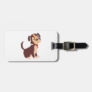 Étiquette À Bagage Chiot Brun Assis Chien Mignon Heureux