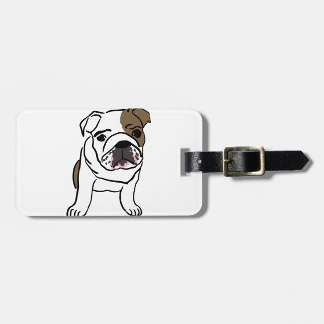 Étiquette À Bagage Chiot de Bulldog Personnalisé (Devant horizontal)
