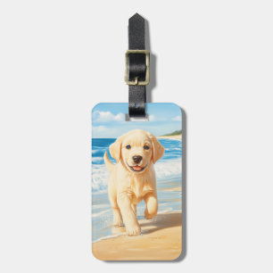 Étiquette À Bagage Chiots Labrador Retriever sur la Plage