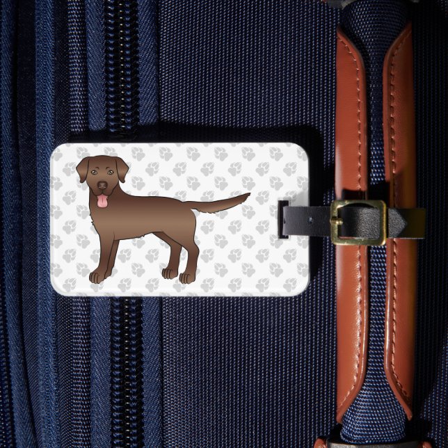 Étiquette À Bagage Chocolat Labrador Retriever Cartoon Chien & Texte (Insitu Rectoal 4)
