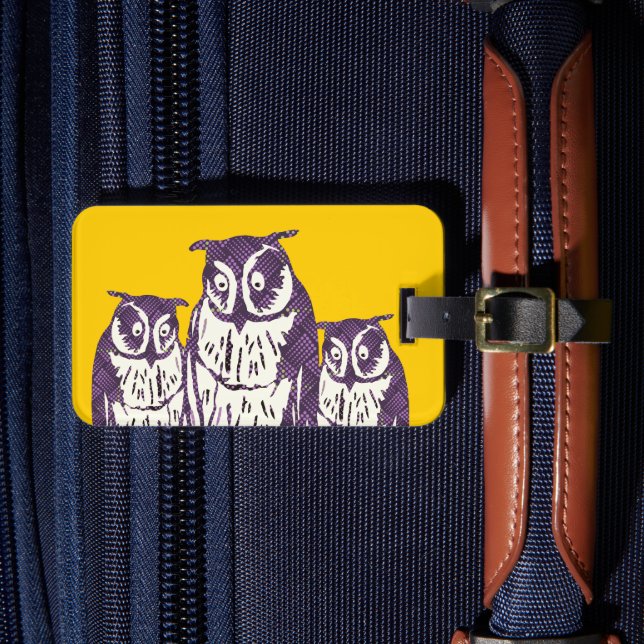 Étiquette À Bagage Chouette géométrique violette Famille Votre Texte  (Insitu Rectoal 4)