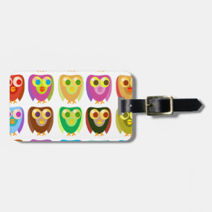 Étiquette À Bagage Chouettes colorées Motif