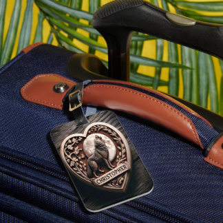 Étiquette À Bagage Christopher Wolf Hurle À La Lune Dans Le Coeur