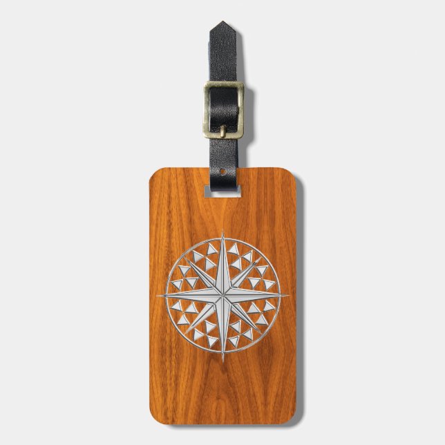 Étiquette À Bagage Chrome comme l'étoile nautique de boussole sur le (Devant Vertical)
