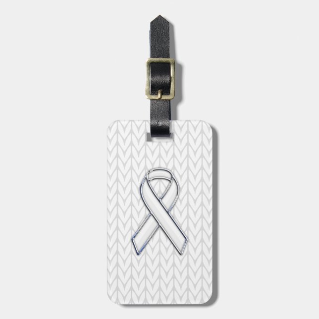 Étiquette À Bagage Chrome sur le Tricot blanc sensibilisation au ruba (Devant Vertical)