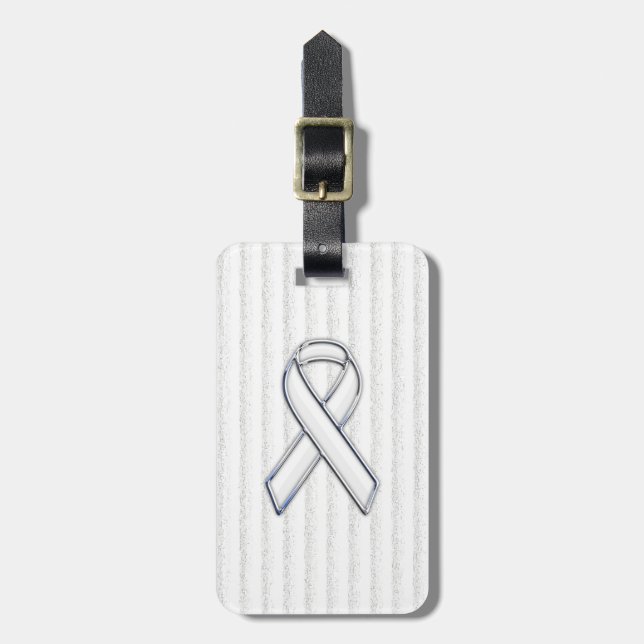 Étiquette À Bagage Chrome White Ribbon Sensibilisation sur les bandes (Devant Vertical)