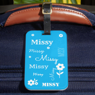 Étiquette À Bagage Ciel bleu avec fleurs blanches, Customisé