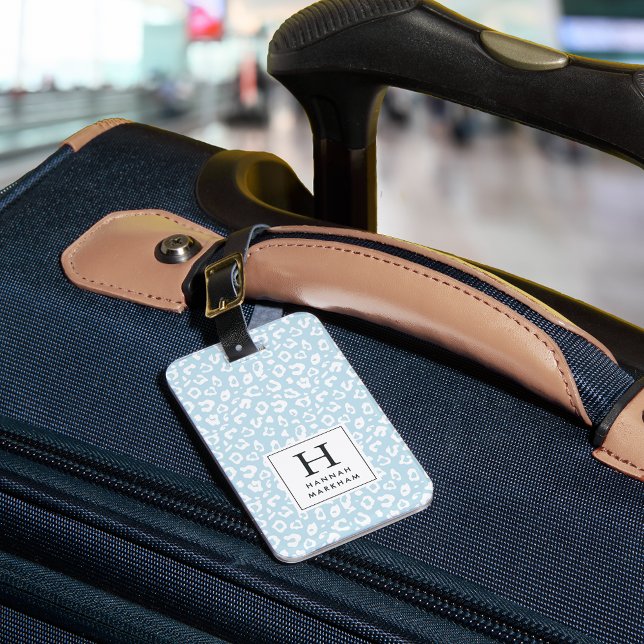 Étiquette À Bagage Ciel | Monogramme Empreinte de léopard pastel (Créateur téléchargé)
