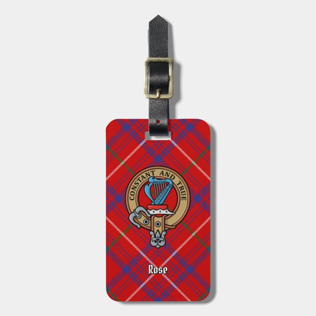 Étiquette À Bagage Cimier Rose de clan sur Tartan (Devant Vertical)