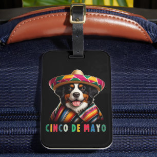 Étiquette À Bagage Cinco De Mayo Chien Bernese avec Poncho Et Sombrer