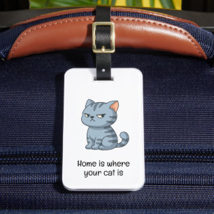 Étiquette À Bagage Citation de chat tabby gris grincheux
