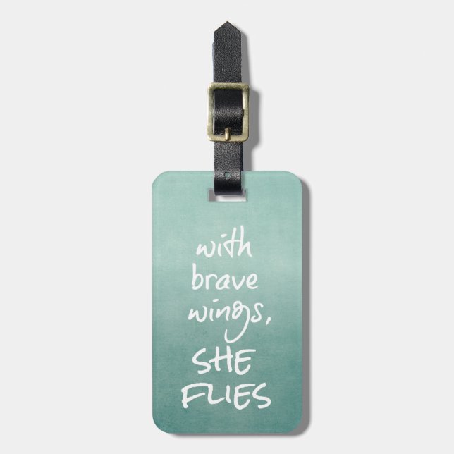 Étiquette À Bagage Citation Inspirationnelle : Avec Des Ailes Courage (Devant Vertical)