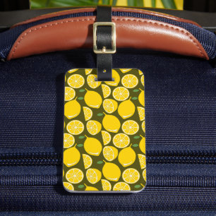 Étiquette À Bagage Citrons jaunes et motif vert olive : Citrus modern