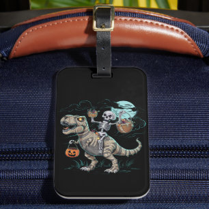Étiquette À Bagage Citrouille d'Halloween T rex de dinosaure chevauch