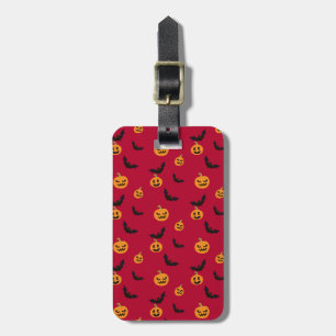 Étiquette À Bagage Citrouille rouge d'Halloween et Motif de chaume