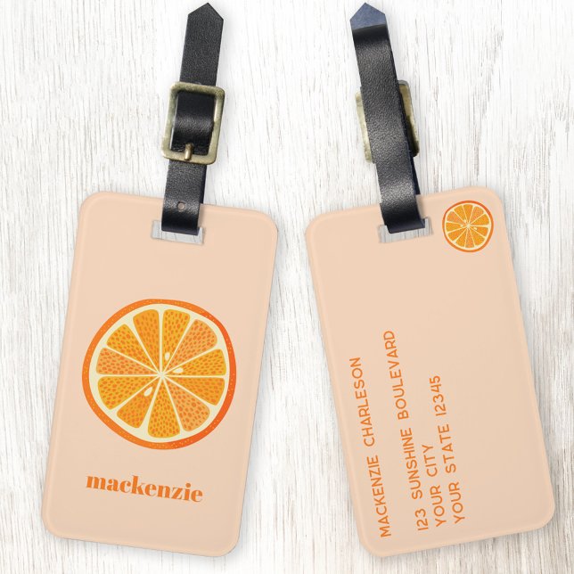 Étiquette À Bagage Citrus Orange Fun Personnalisé (Citrus orange slice personalized custom text luggage tag)