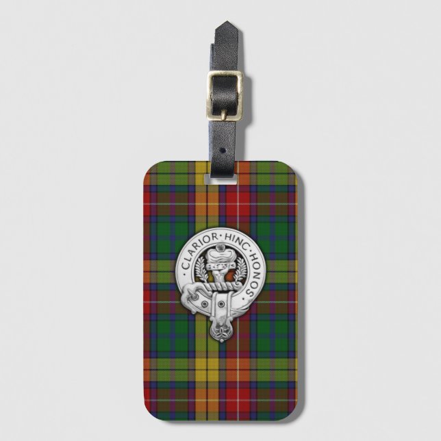 Étiquette À Bagage Clan Buchanan Crest & Tartan (Devant Vertical)
