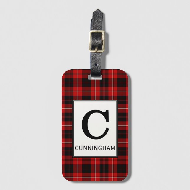 Étiquette À Bagage Clan Cunningham Tartan Monogrammé (Devant Vertical)