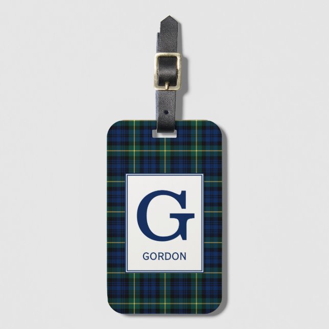 Étiquette À Bagage Clan Gordon Tartan Monogrammed (Devant Vertical)