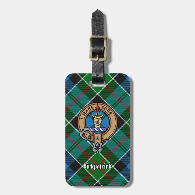 Étiquette À Bagage Clan Kirkpatrick Crest sur Tartan (Devant Vertical)