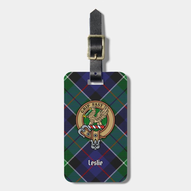 Étiquette À Bagage Clan Leslie Crest sur la chasse Tartan (Devant Vertical)