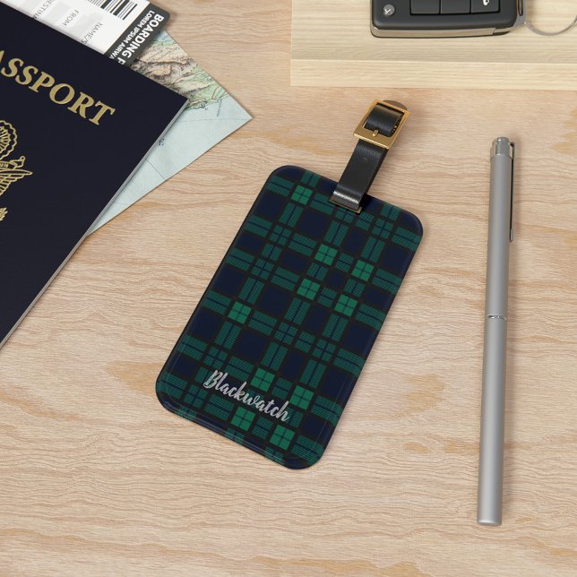 Étiquette À Bagage Clan Tartan personnalisé Black Watch Plaid personn (Plaid Rustic Black Watch Tartan Luggage Tag)