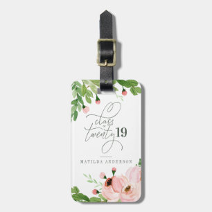 Étiquette À Bagage Classe du diplômé 2019 floral d'aquarelle