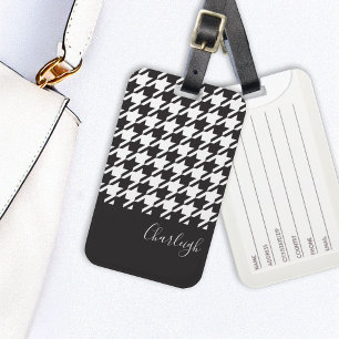 Étiquette À Bagage Classic moderne noir et blanc Houndstooth