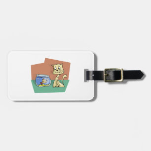 Étiquette À Bagage Clipart de chat et de poisson
