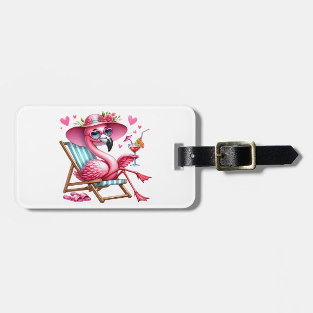 Étiquette À Bagage Clipart de Flamant rose mignonne (Devant horizontal)