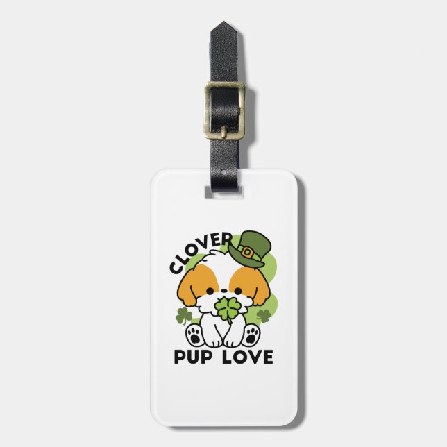 Étiquette À Bagage Clover Pup Love - St. Patrick's Day Chien Design (Devant Vertical)