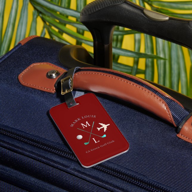 Étiquette À Bagage Club de golf élégant Monogramme rouge foncé (Insitu Rectoal 1)