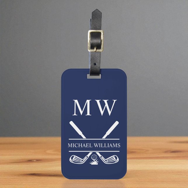 Étiquette À Bagage Clubs de golf de Monogramme Personnalisés en Bleu  (Créateur téléchargé)