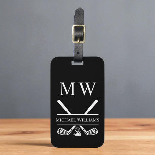 Étiquette À Bagage Clubs de golf personnalisés monogramme noir et bla