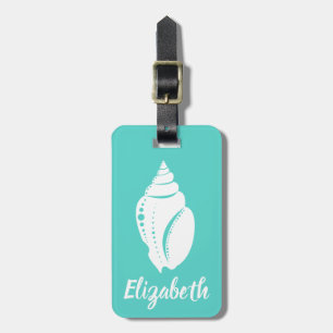 Étiquette À Bagage Coastère Blanc Coquillage & Vert Mer Personnalis