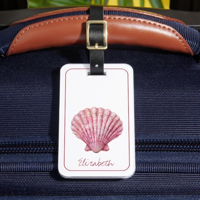 Étiquette À Bagage Coastère rose coquille sur blanc Personnalisé (Insitu Rectoal 2)