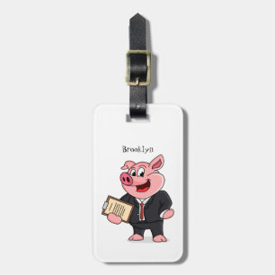 Étiquette À Bagage Cochon amusant en costume d'affaires dessin animé