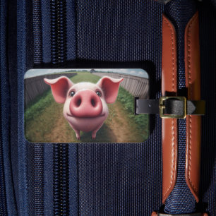 Étiquette À Bagage Cochon Curieux dans une Ferme Étiquette de Bagage 