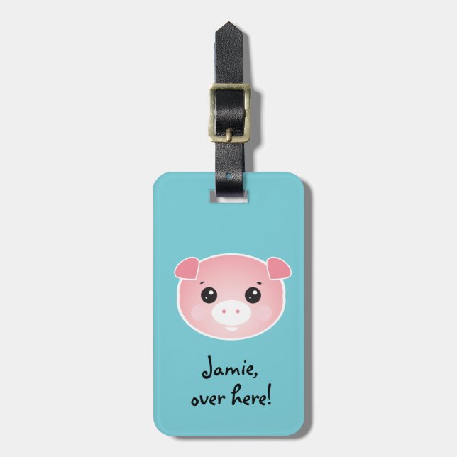 Étiquette À Bagage Cochon mignon personnalisé | Ici (Devant Vertical)