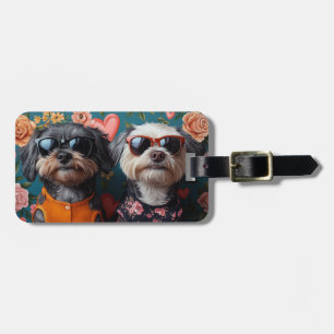 Étiquette À Bagage Cockapoo avec roses du cœur Saint-Valentin