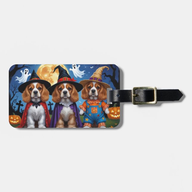 Étiquette À Bagage Cocker Chiens espagnols Citrouille Halloween Funny (Devant horizontal)