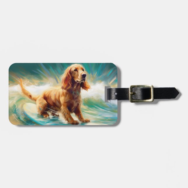 Étiquette À Bagage Cocker Spaniel Beach Surf Peinture (Devant horizontal)