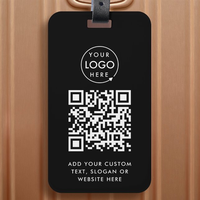 Étiquette À Bagage Code QR | Black Business Logo Professional Modern (Versatile editable luggage tag template with interactive QR code & your business logo.)